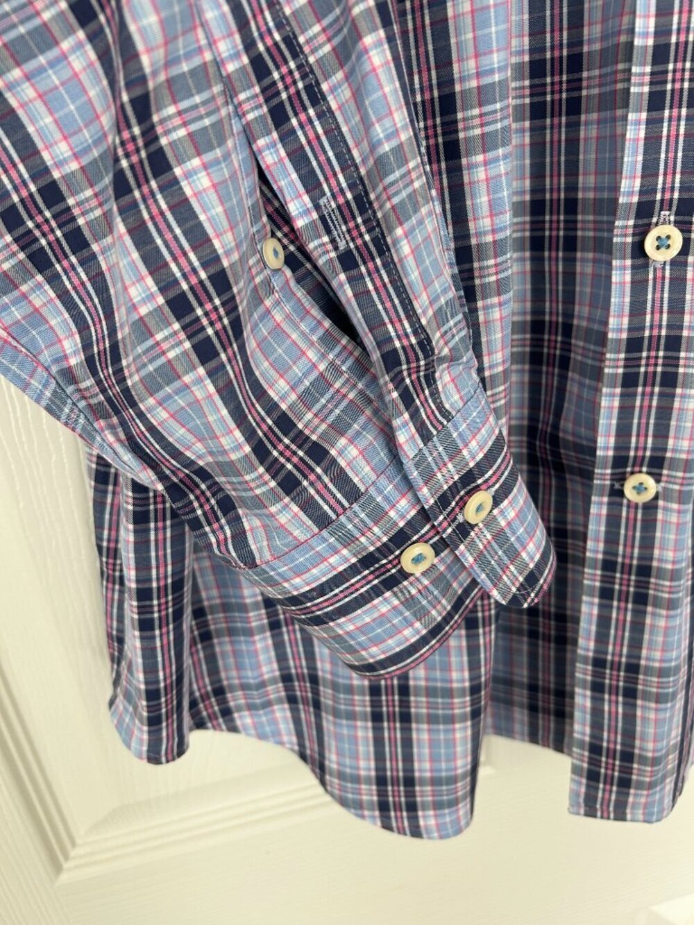 Peter Millar Shirt Mens XL Blue Plaid Long Sleeve Button Down Cotton - Picture 4 of 11